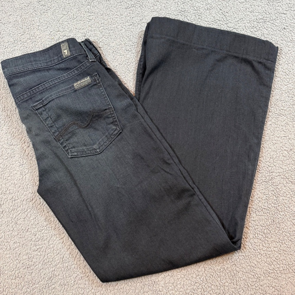 7 For All Mankind Low Rise Ginger Flare Jeans Black Denim Women's 25